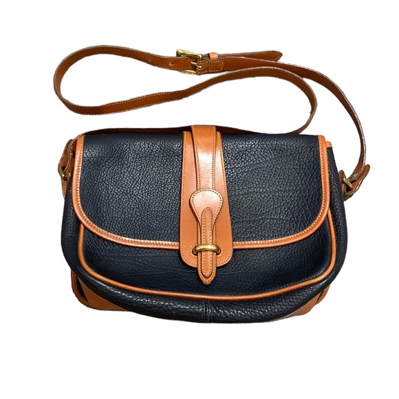 Dooney & Bourke Handbags - Vintage Dooney And Bourke All Weather Saddle Crossbody Navy Pebbled Leather Bag